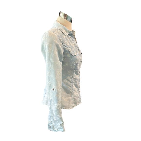 Bongo Small Light Floral Western Style Denim Shirt - Picture 3 of 7